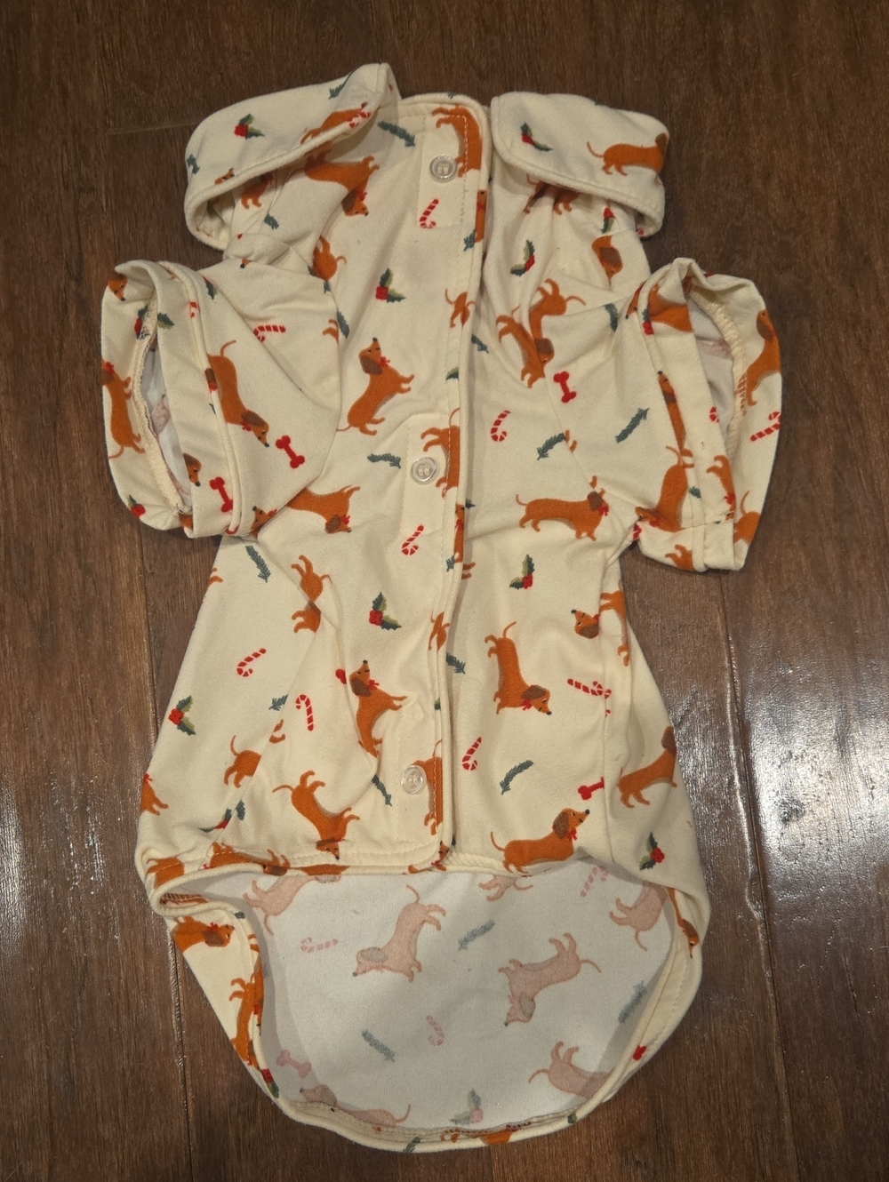 Cream Dachshund-Pattern Holiday Dog Pajama Shirt